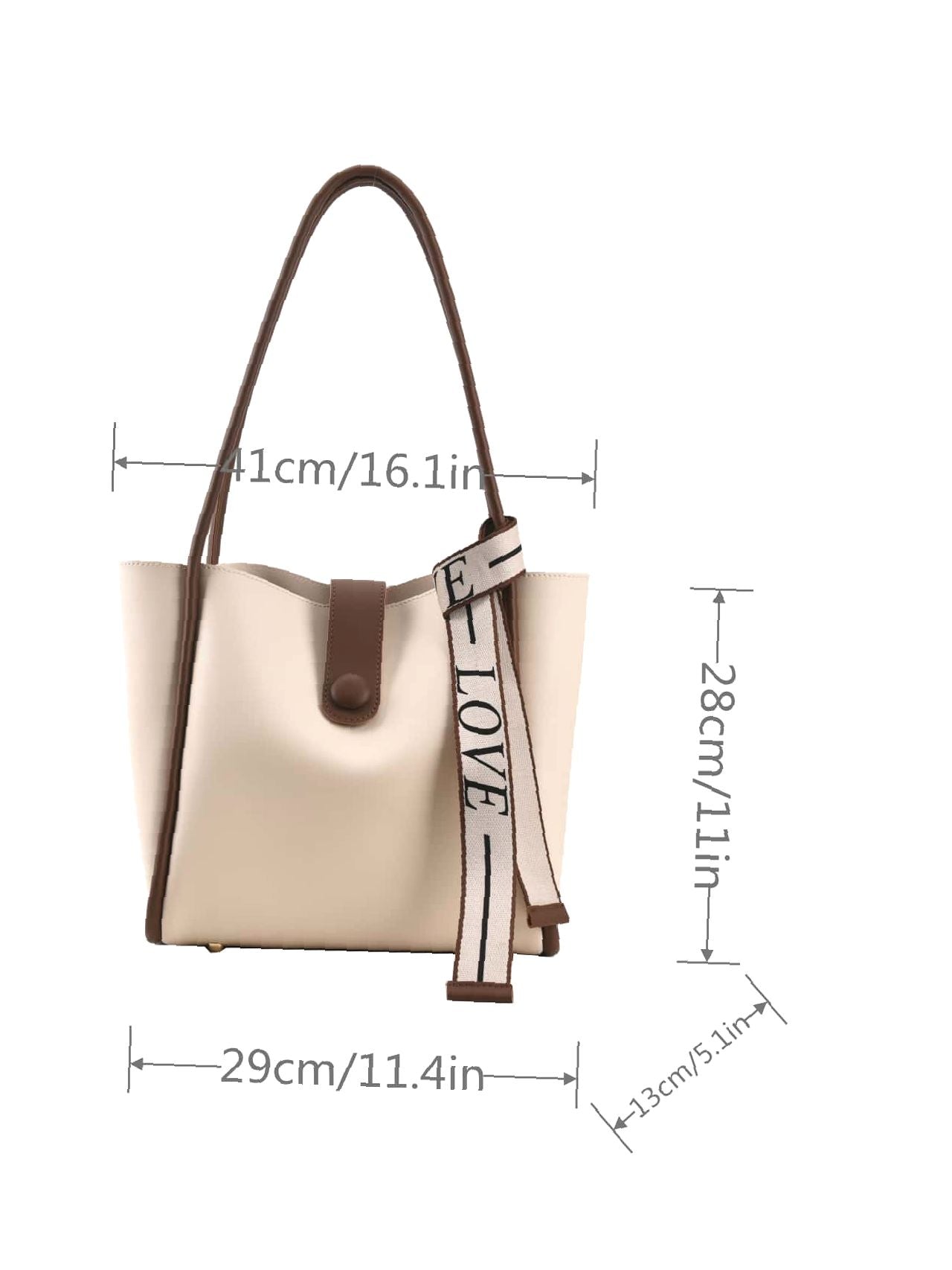 Futurecen - Letter Graphic Button Decor Shoulder Tote Bag  - Women Tote Bags