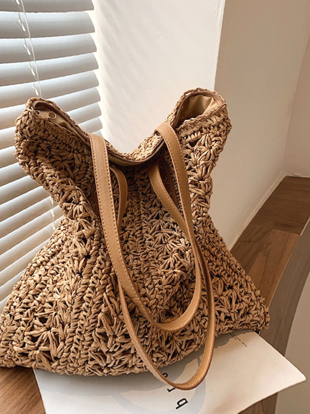 Futurecen - Minimalist Braided Detail Straw Bag  - Women Tote Bags