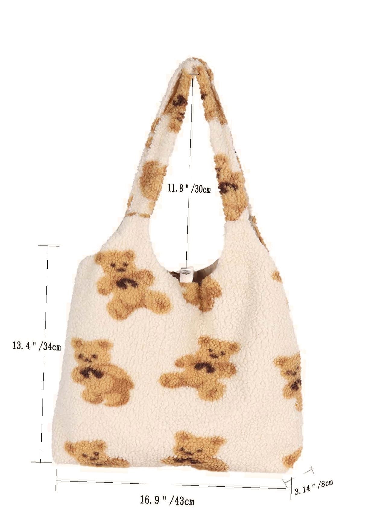 Futurecen - Faux Shearling Cartoon Graphic Tote Bag  - Women Tote Bags