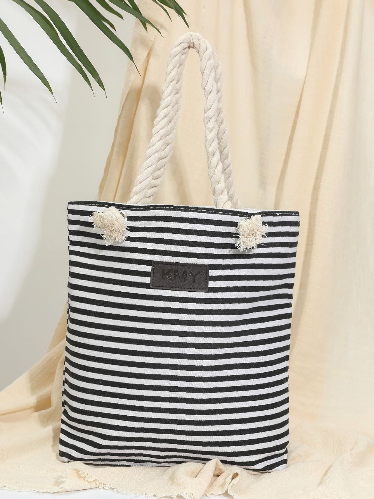 Futurecen - Striped Pattern Patch Decor Shoulder Tote Bag  - Women Tote Bags