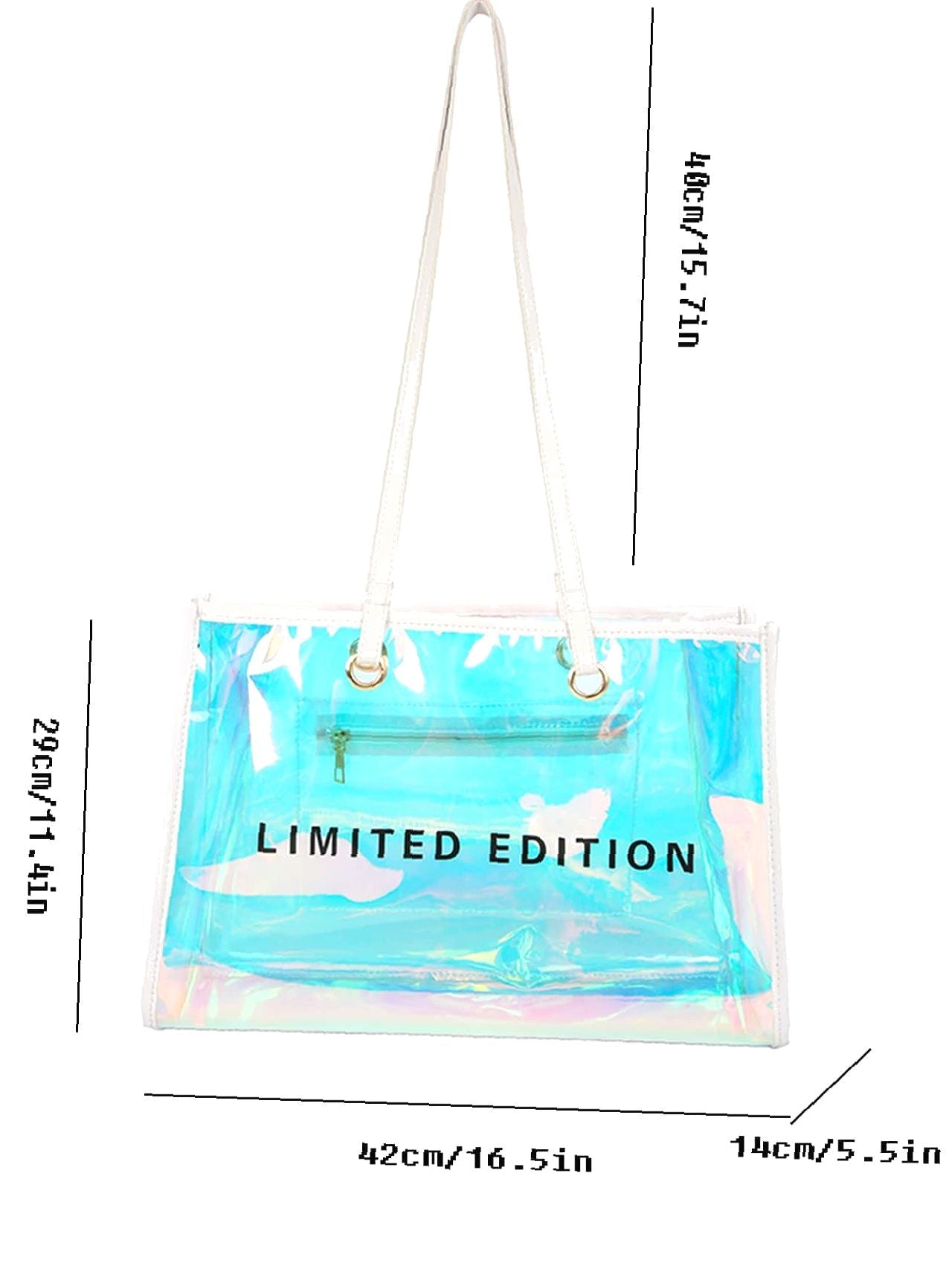 Futurecen - Holographic Pattern Letter Graphic Shoulder Tote Bag  - Women Tote Bags