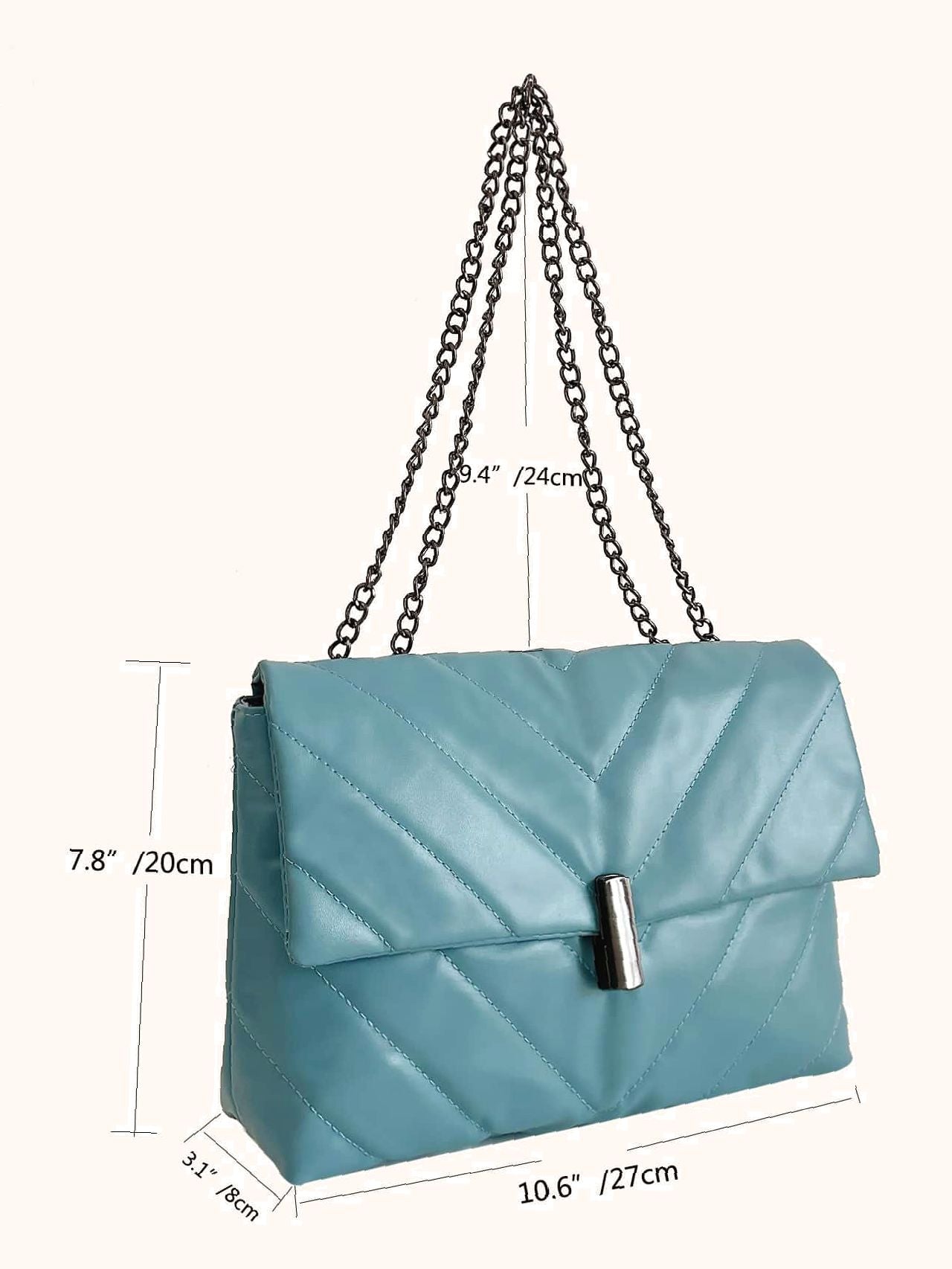 Futurecen - Minimalist Chevron Chain Flap Square Bag  - Women Tote Bags