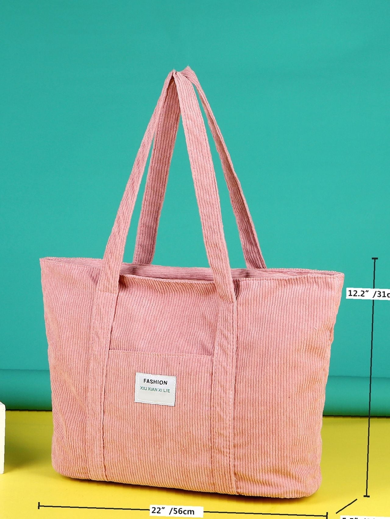 Futurecen - Letter Patch Corduroy Tote Bag  - Women Tote Bags