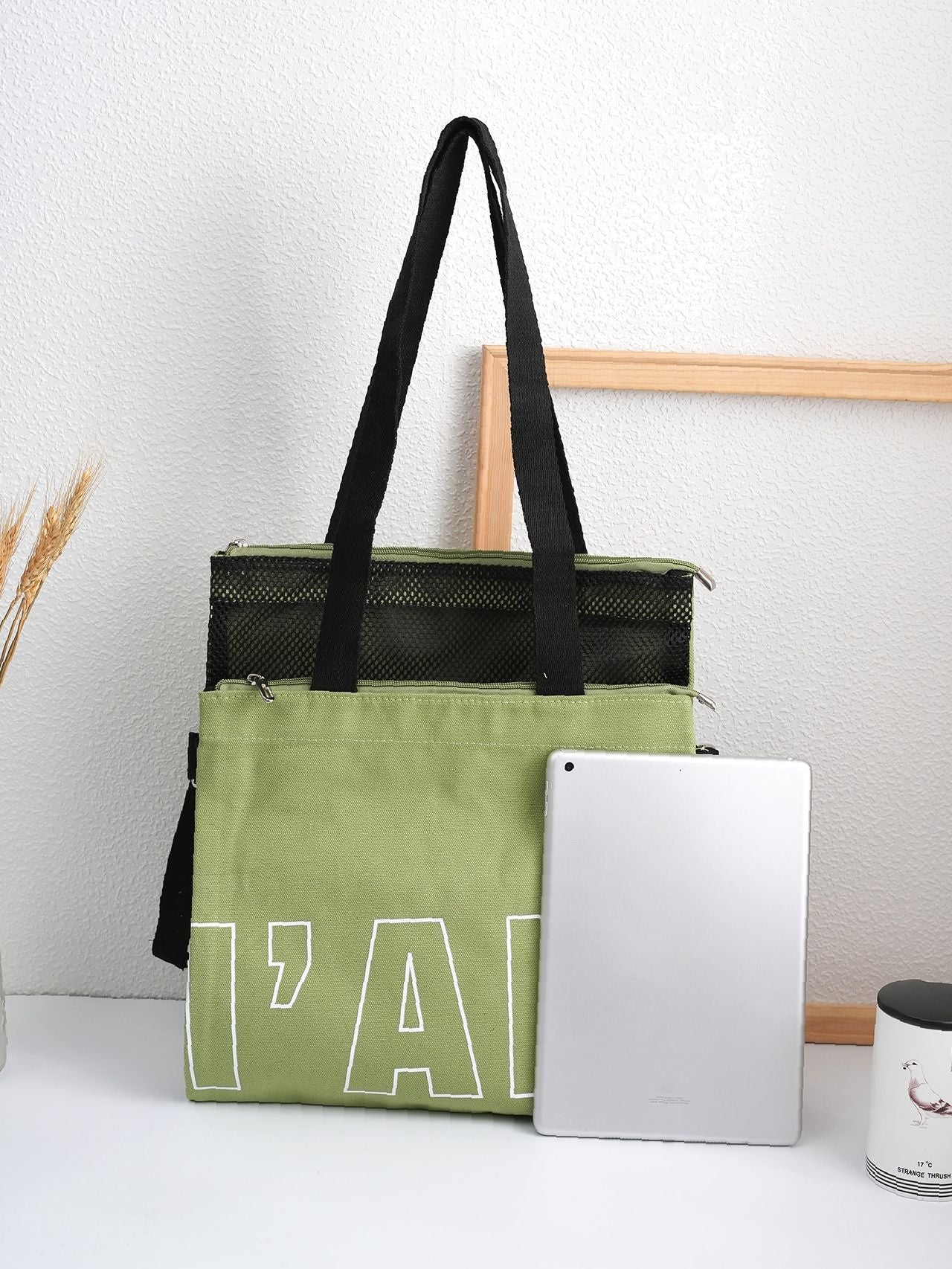 Futurecen - Letter Graphic Colorblock Shopper Bag  - Women Tote Bags