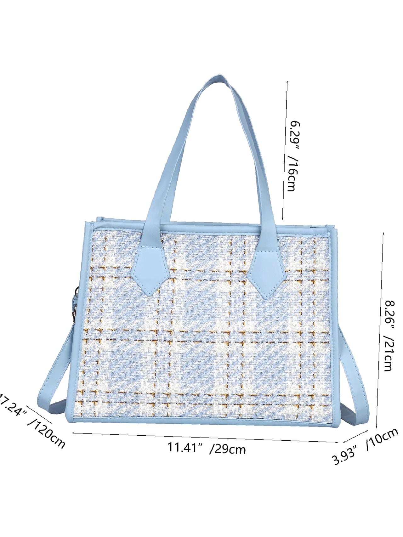 Futurecen - Contrast Binding Plaid Tote Bag  - Women Tote Bags