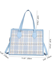 Futurecen - Contrast Binding Plaid Tote Bag  - Women Tote Bags