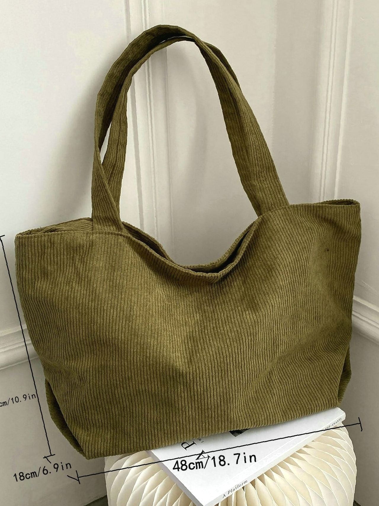 Futurecen - Minimalist Corduroy Shoulder Tote Bag  - Women Tote Bags