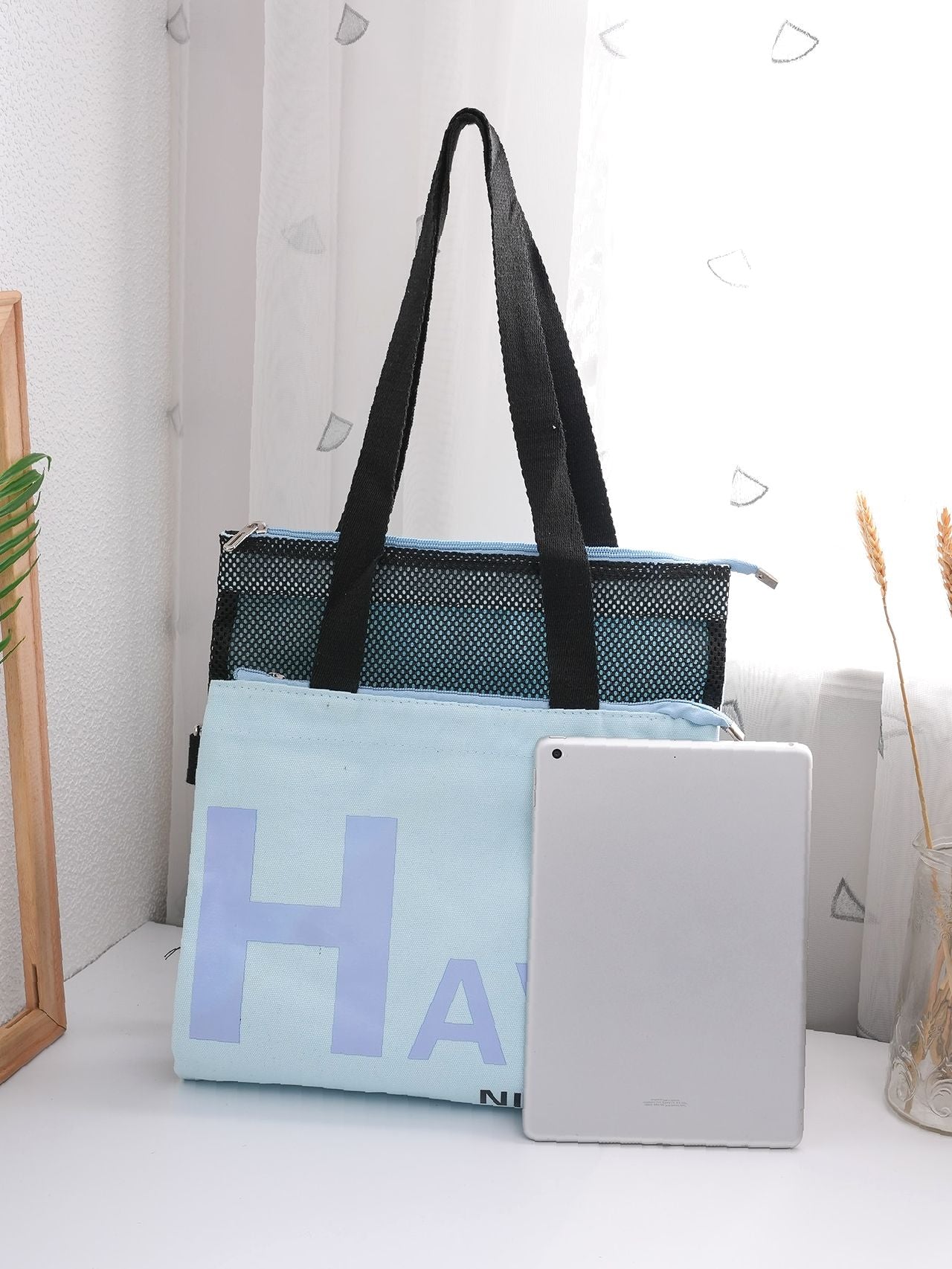 Futurecen - Letter Graphic Colorblock Shopper Bag  - Women Tote Bags