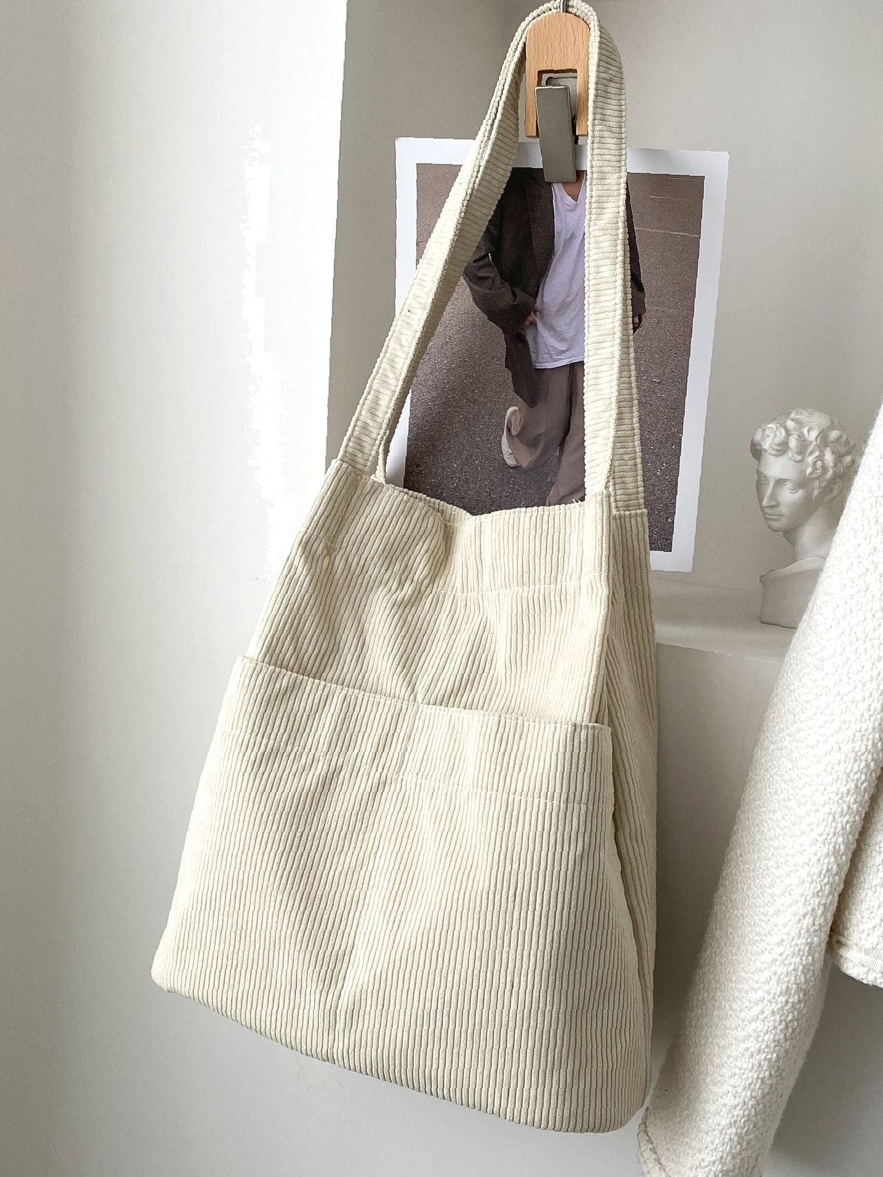 Futurecen - Minimalist Corduroy Tote Bag  - Women Tote Bags