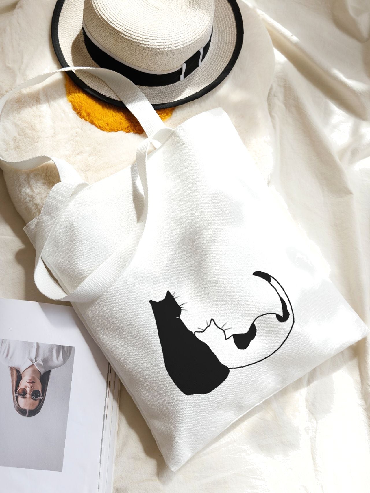 Futurecen - Cartoon Cat Graphic Shopper Bag  - Women Tote Bags