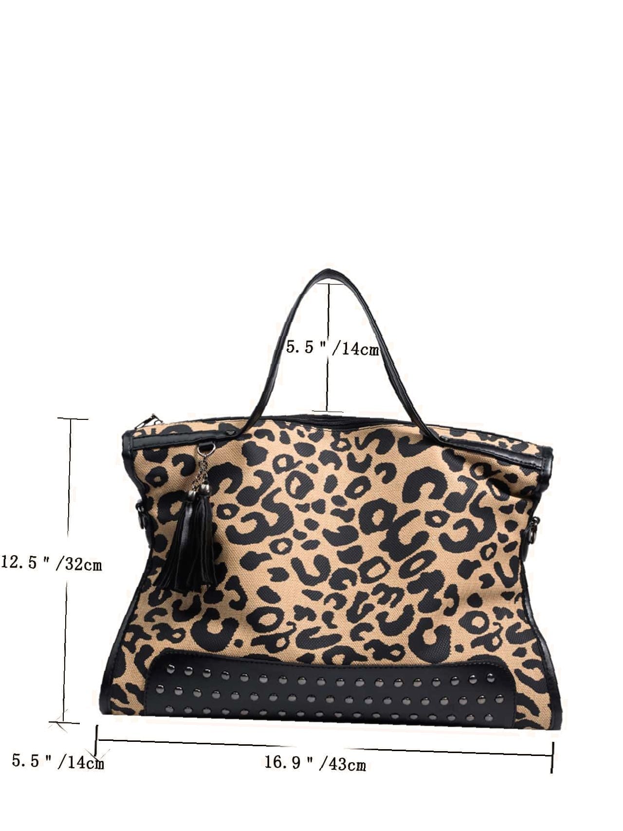 Futurecen - Leopard Studded Decor Shoulder Tote Bag  - Women Tote Bags