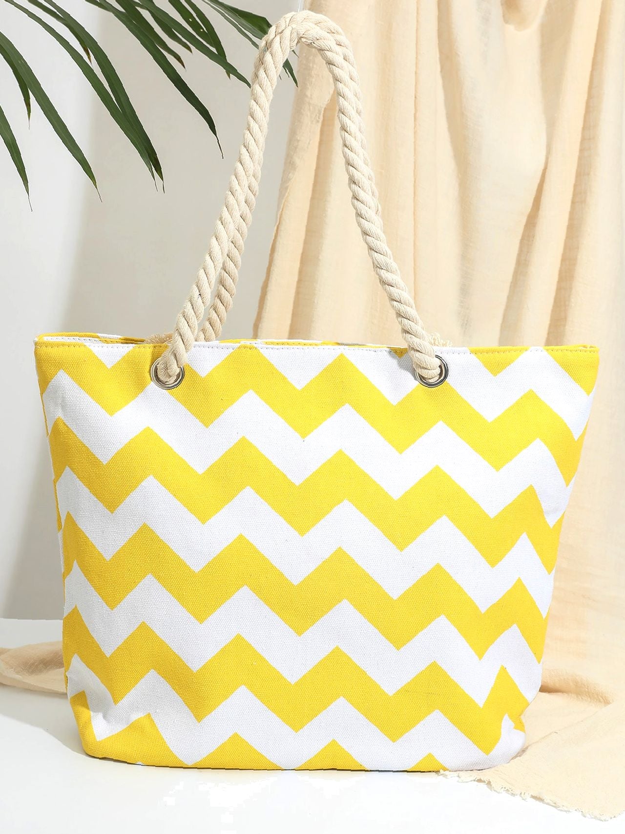 Futurecen - Chevron Graphic Canvas Shoulder Tote Bag  - Women Tote Bags