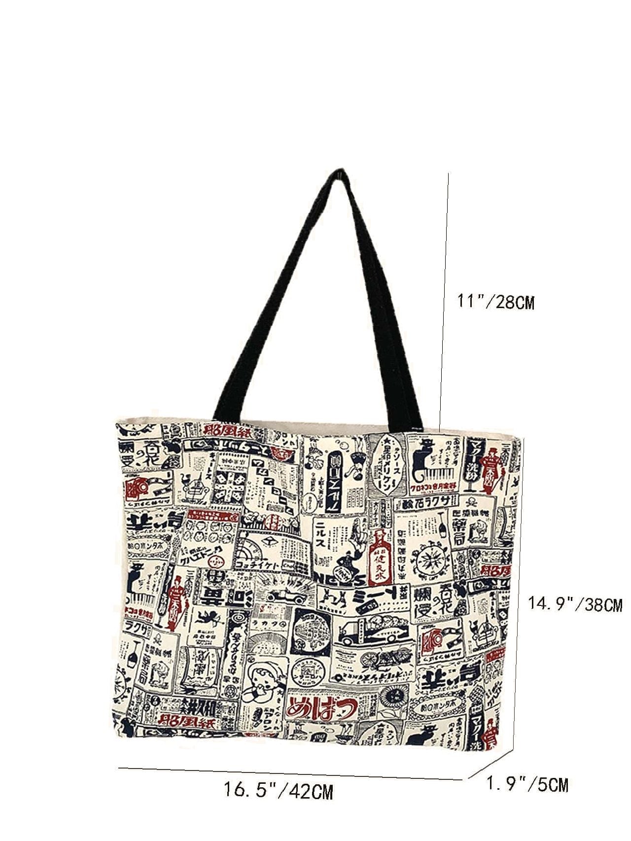 Futurecen - Japanese Letter Graphic Shopper Bag  - Women Tote Bags