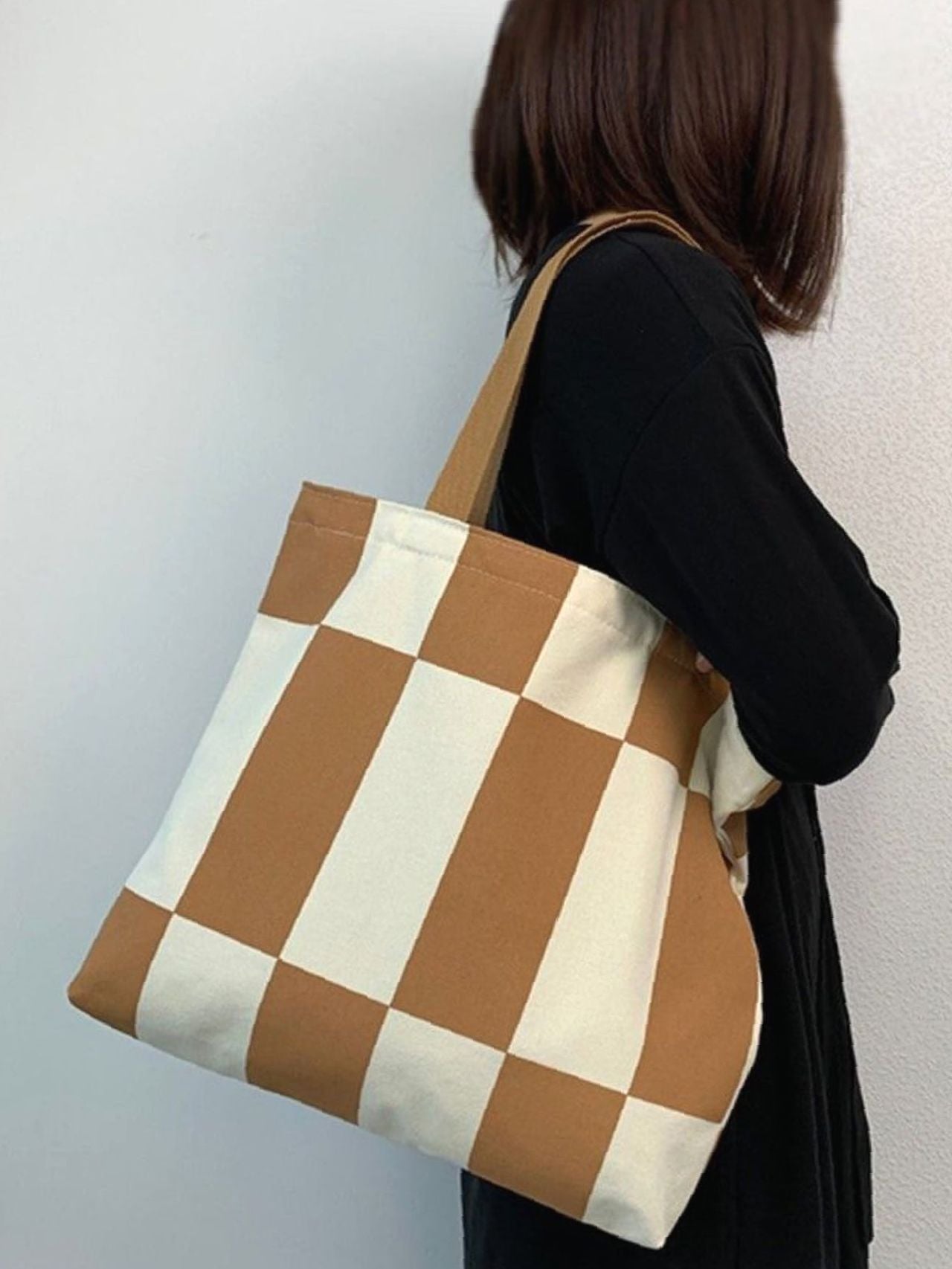 Futurecen - Two Tone Geometric Graphic Shopper Bag  - Women Tote Bags