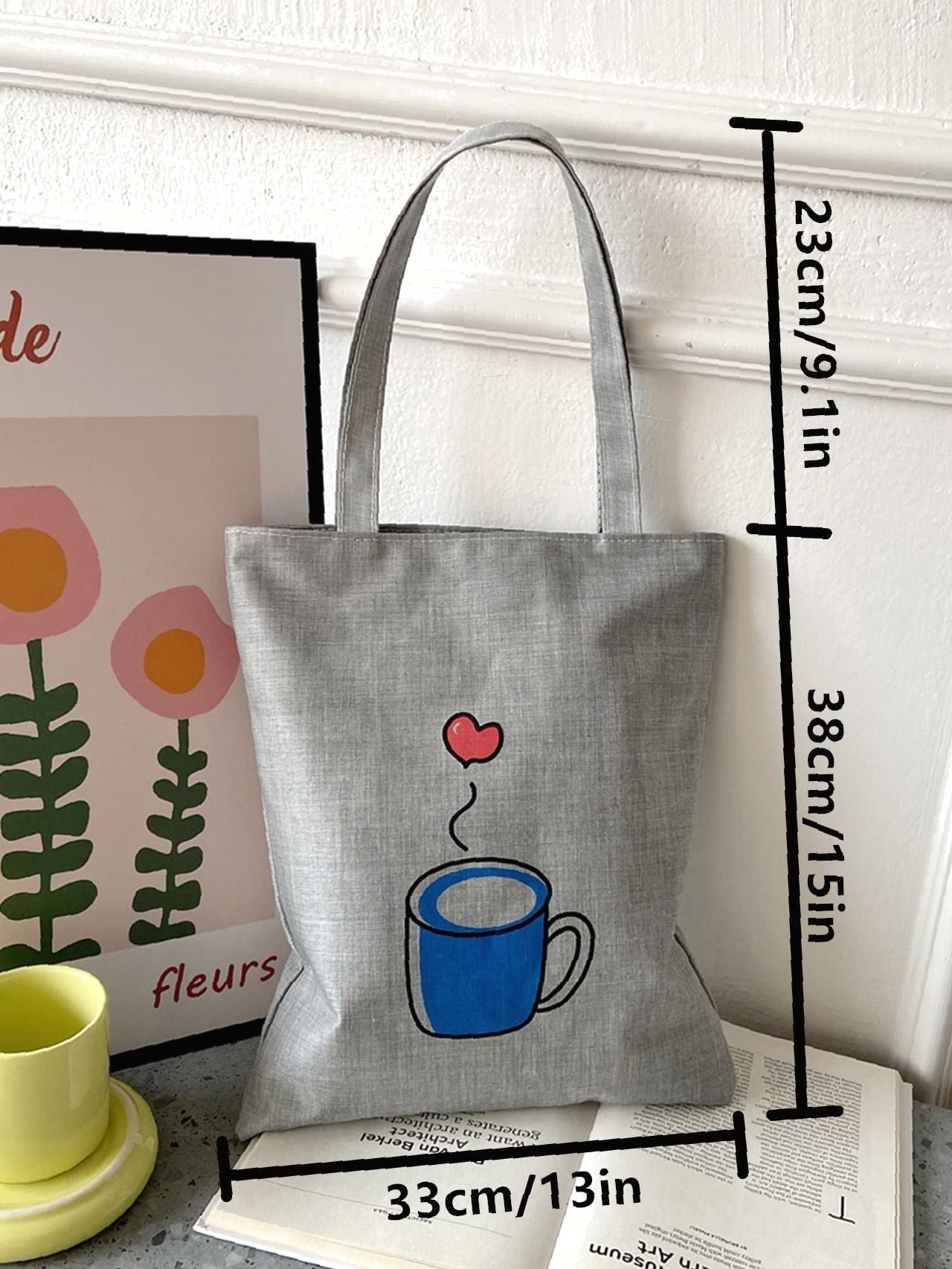 Futurecen - Heart & Cup Print Shopper Bag  - Women Tote Bags