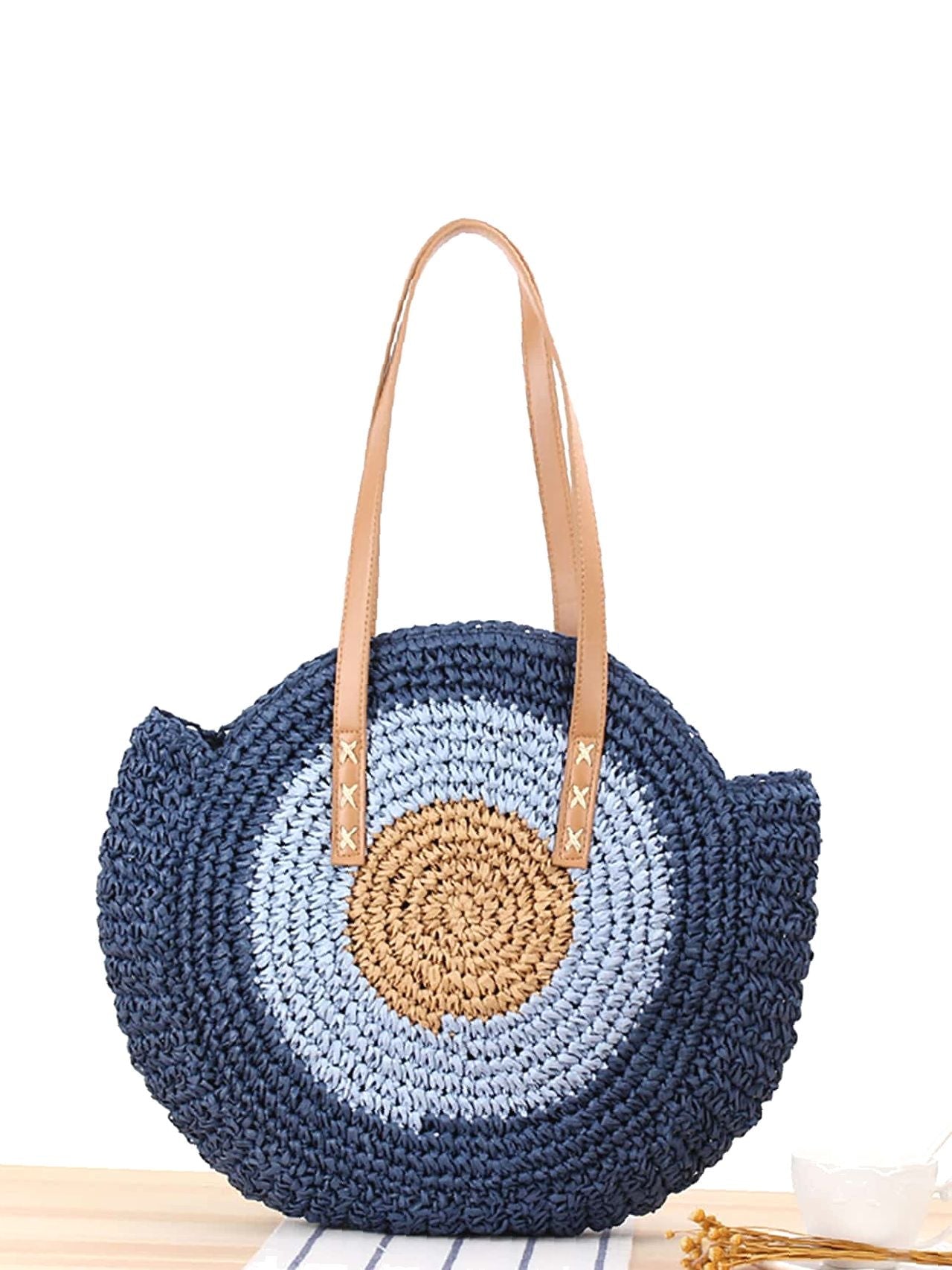 Futurecen - Circle Straw Shoulder Tote Bag  - Women Tote Bags