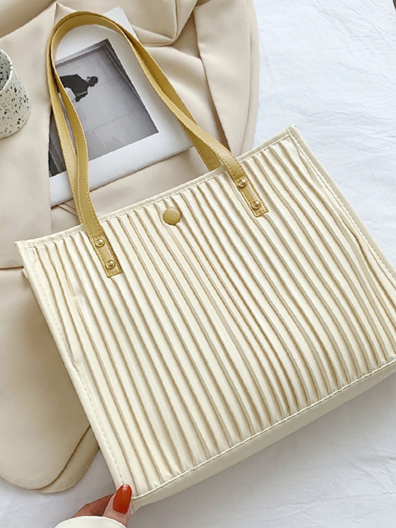 Futurecen - Vertical Striped Shoulder Tote Bag  - Women Tote Bags