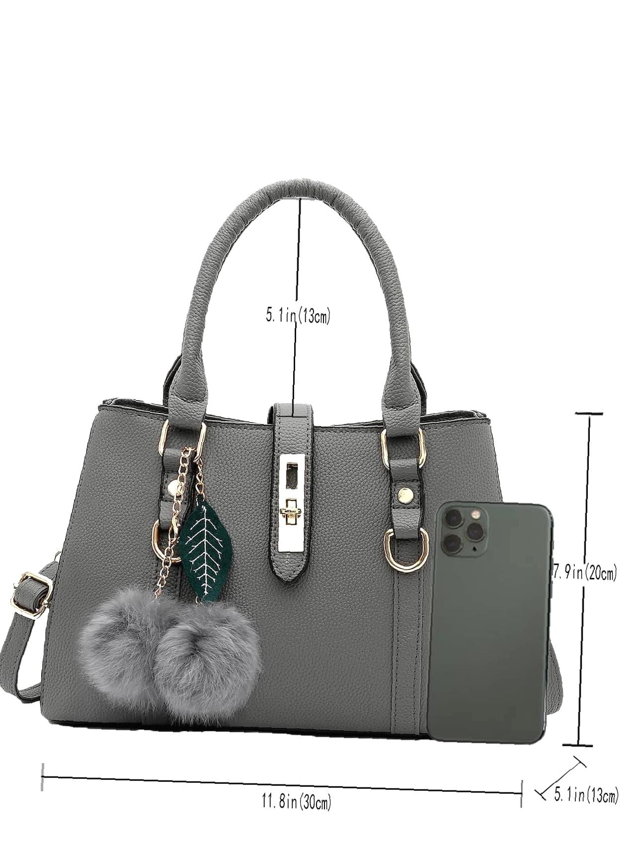 Futurecen - Pom Pom Decor Twist Lock Tote Bag  - Women Tote Bags