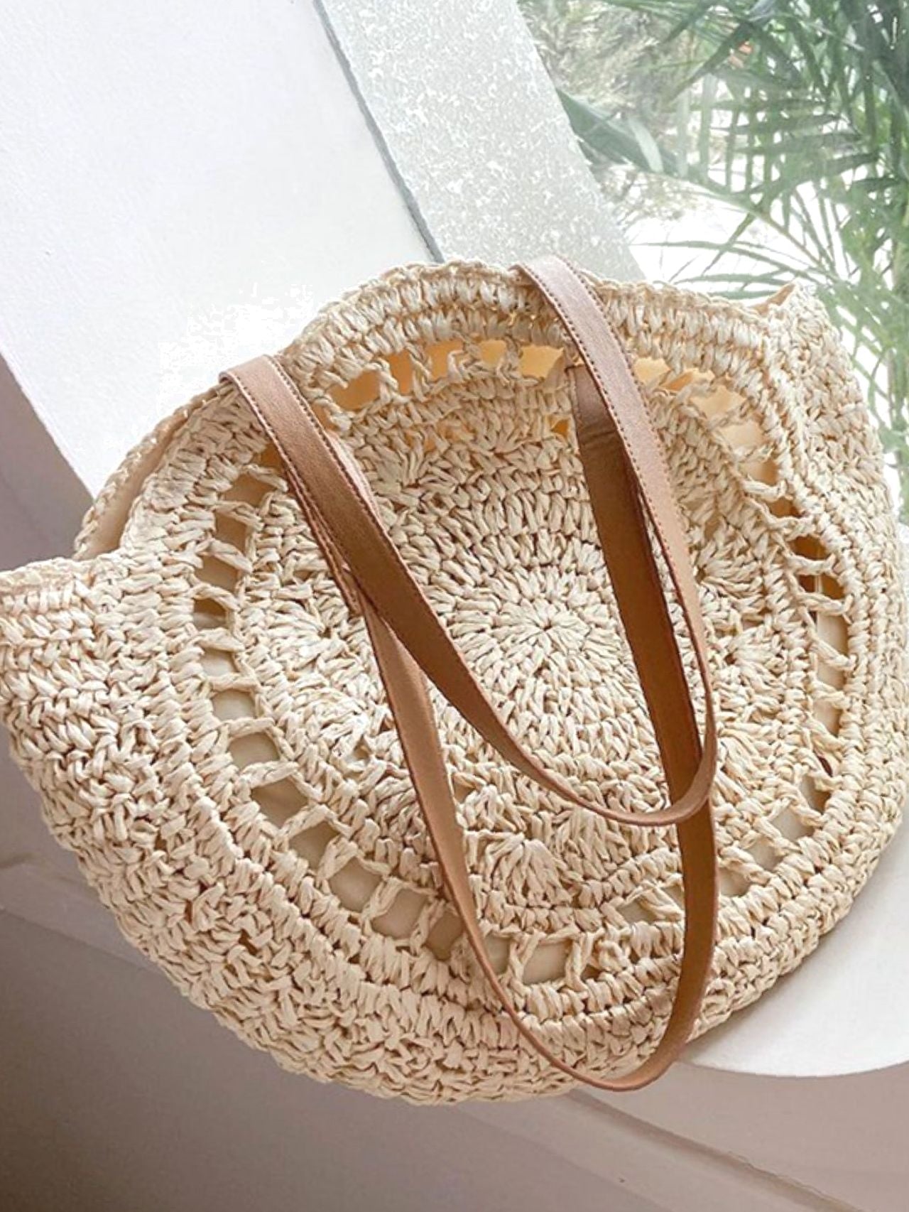 Futurecen - Hollow Out Circle Straw Bag  - Women Tote Bags