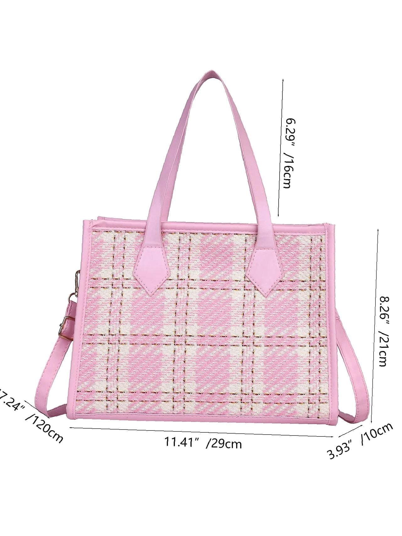 Futurecen - Contrast Binding Plaid Tote Bag  - Women Tote Bags