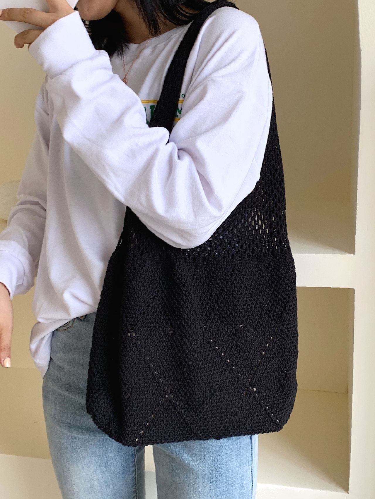 Futurecen - Minimalist Knitting Design Shopper Bag  - Women Tote Bags