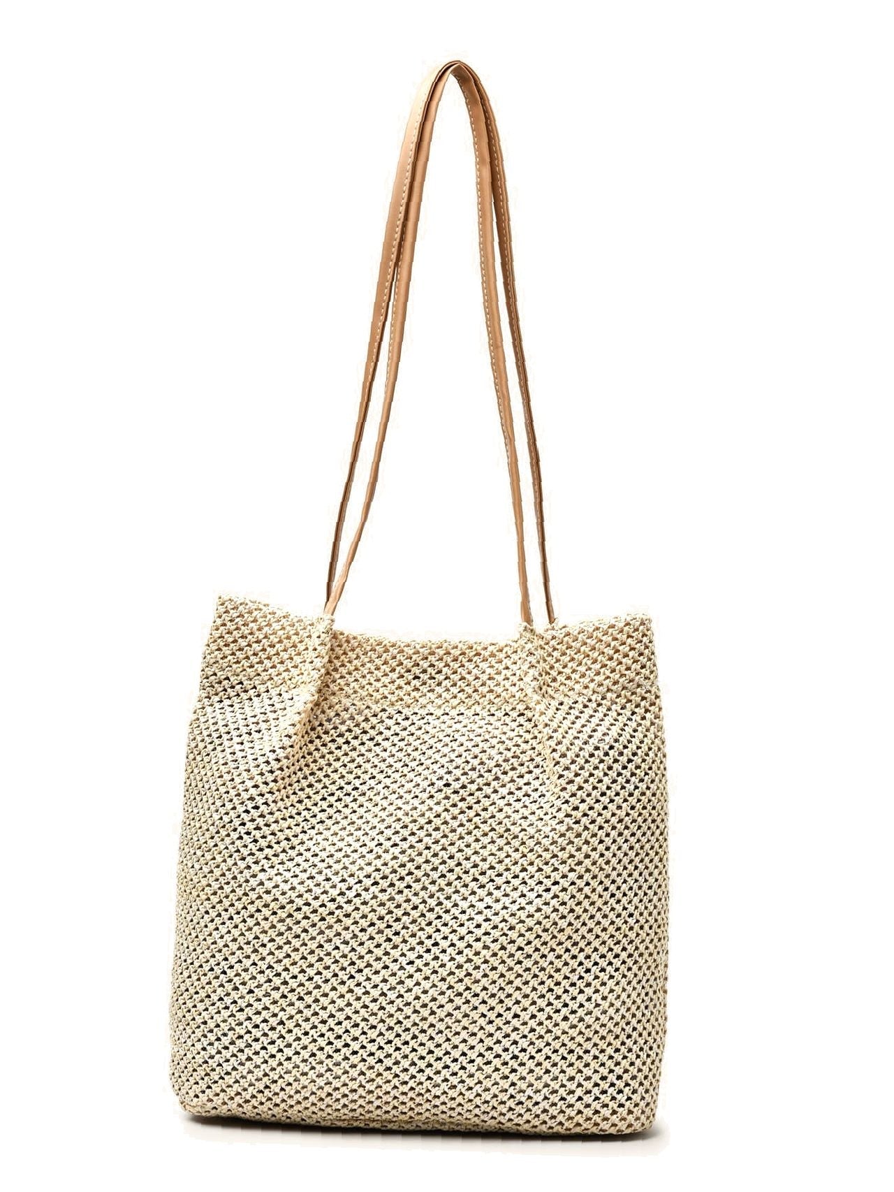 Futurecen - Hollow Out Snap Button Straw Bag  - Women Tote Bags