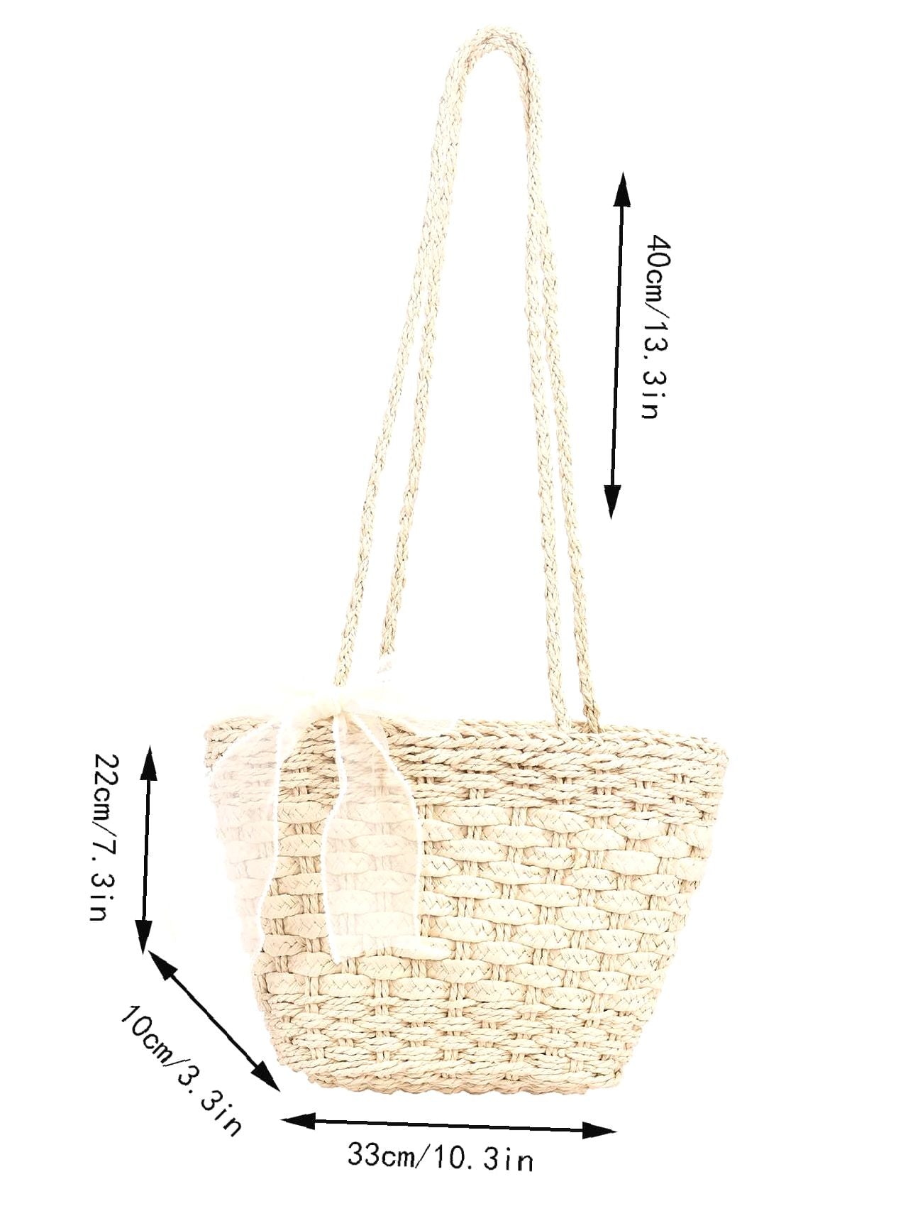 Futurecen - Bow Decor Straw Bag  - Women Tote Bags