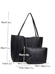 Futurecen - Crocodile Embossed Shoulder Tote Bag with Inner Pouch  - Women Tote Bags