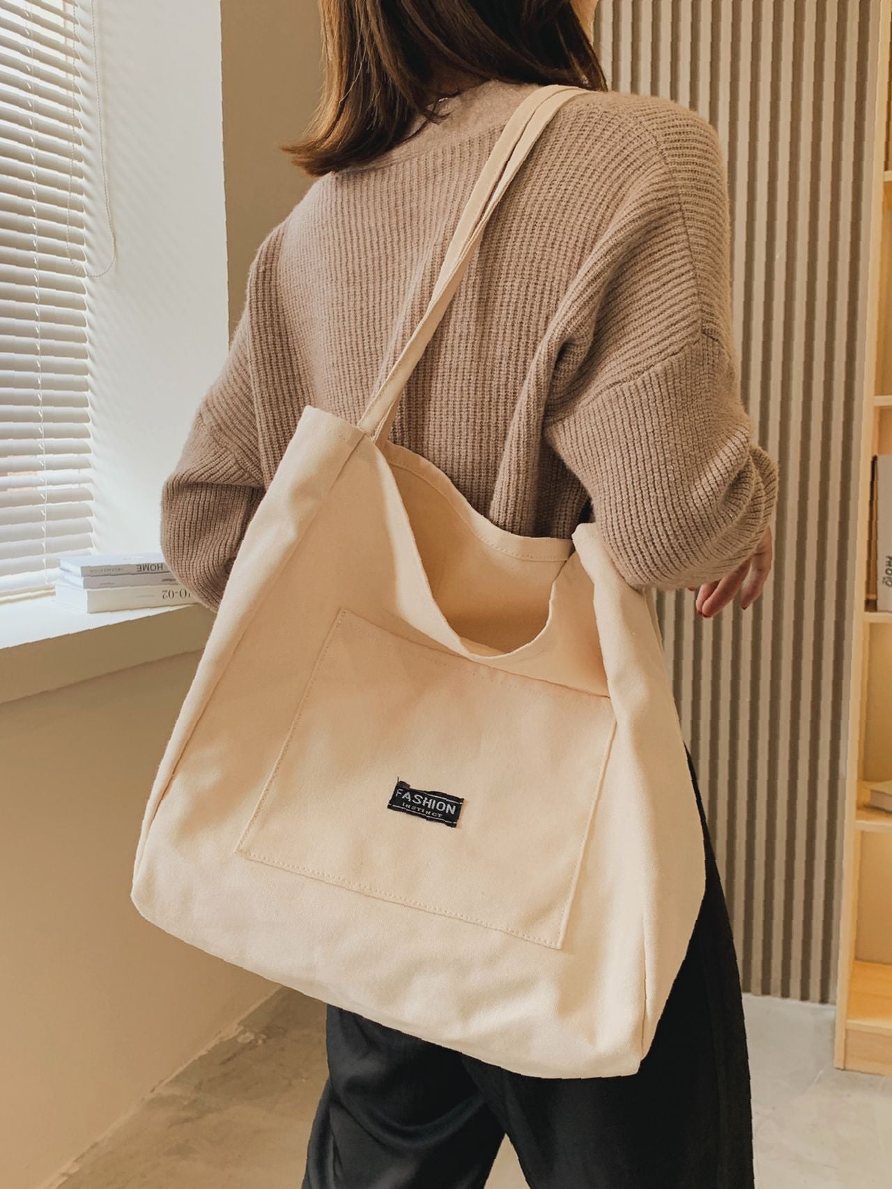 Futurecen - Letter Patch Shopper Bag  - Women Tote Bags