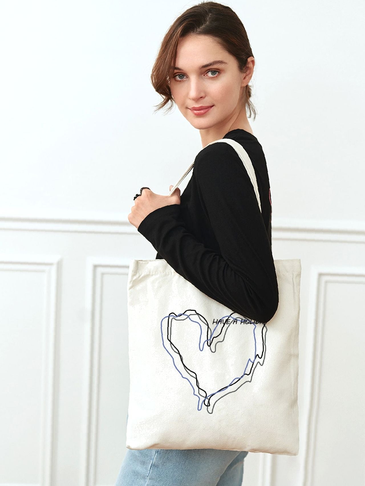 Futurecen - Heart & Slogan Graphic Shopper Bag  - Women Tote Bags