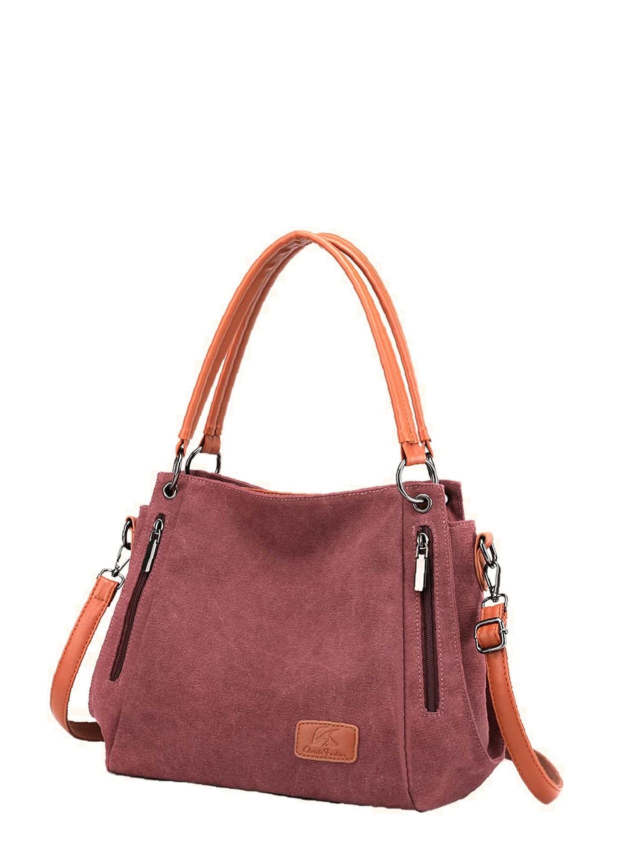 Futurecen - Zipper Decor Two Tone Shoulder Tote Bag  - Women Tote Bags