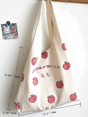 Futurecen - Japanese Letter & Peach Graphic Shopper Bag  - Women Tote Bags