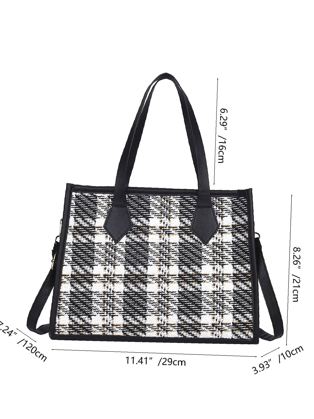 Futurecen - Contrast Binding Plaid Tote Bag  - Women Tote Bags