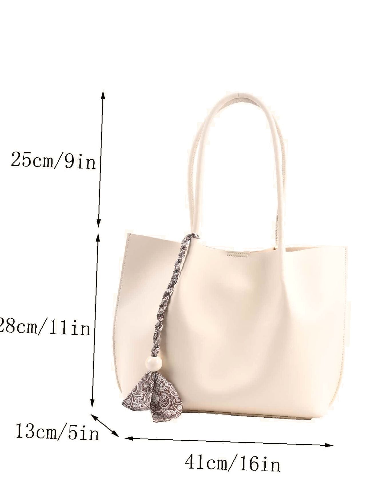 Futurecen - Bead & Scarf Tassel Decor Shoulder Tote Bag  - Women Tote Bags