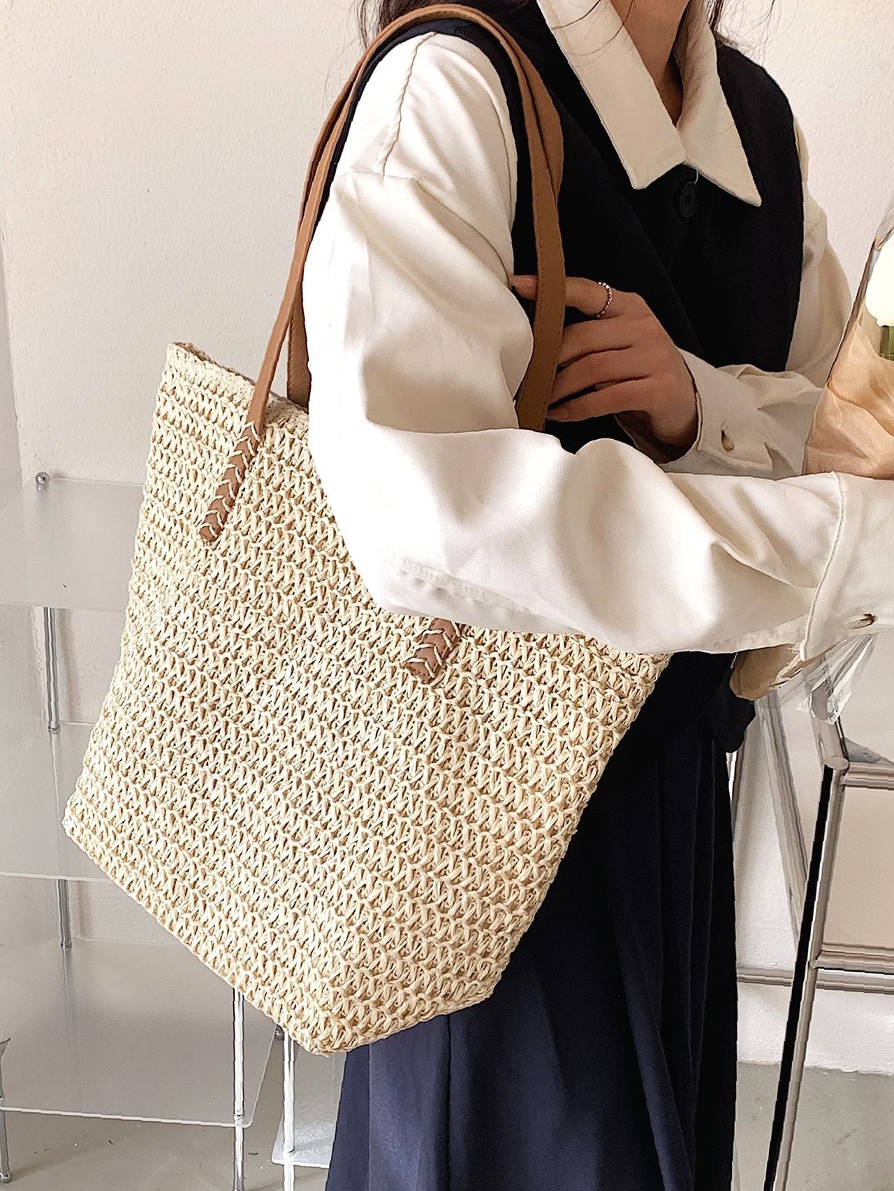 Futurecen - Minimalist Large Capacity Straw Bag  - Women Tote Bags