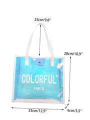 Futurecen - Letter Graphic Holographic Shoulder Tote Bag with Inner Pouch  - Women Tote Bags