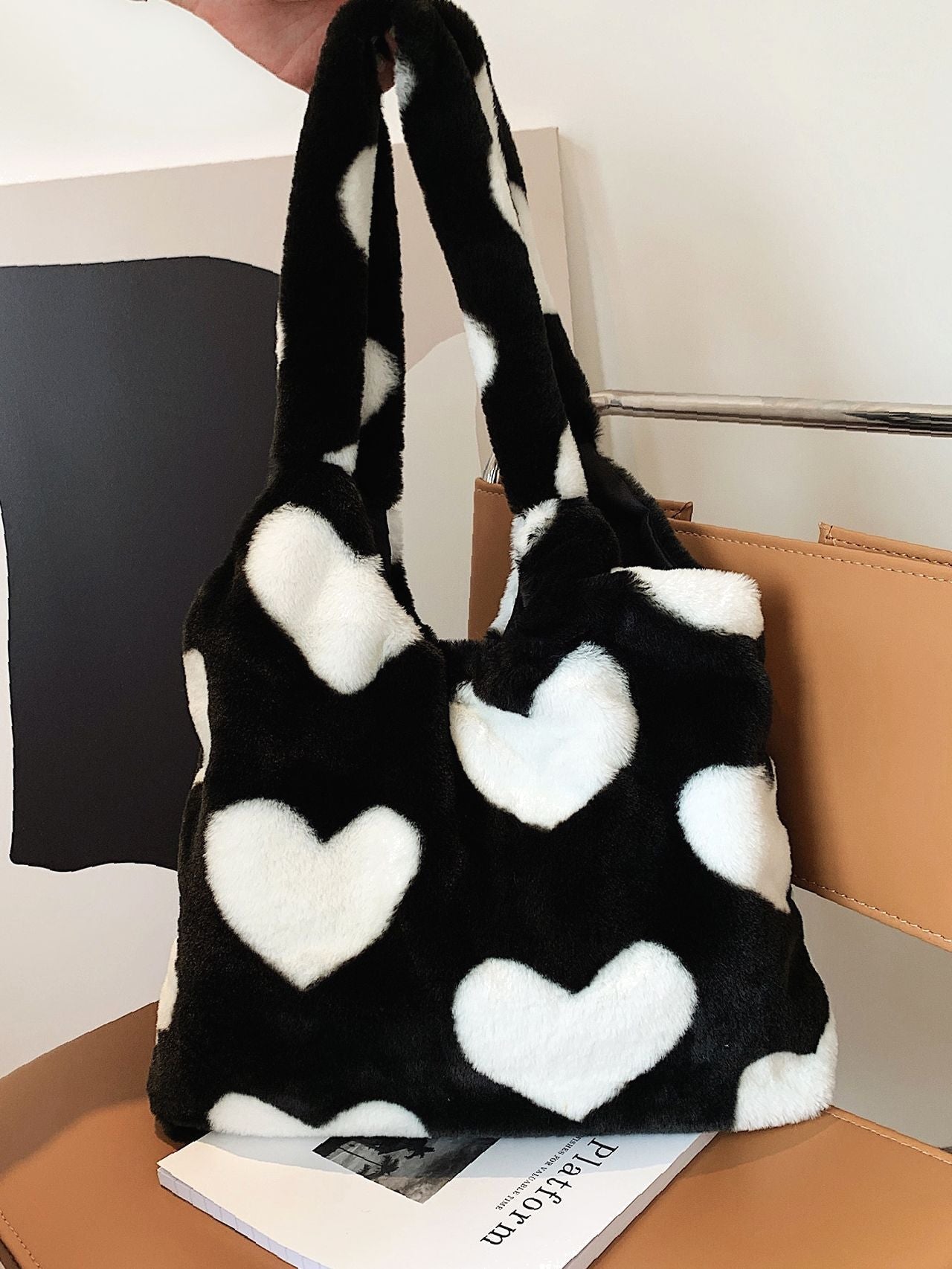 Futurecen - Heart Graphic Fluffy Tote Bag  - Women Tote Bags