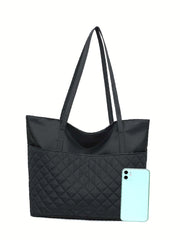 Futurecen - Argyle Quilted Large Capacity Shoulder Tote Bag  - Women Tote Bags