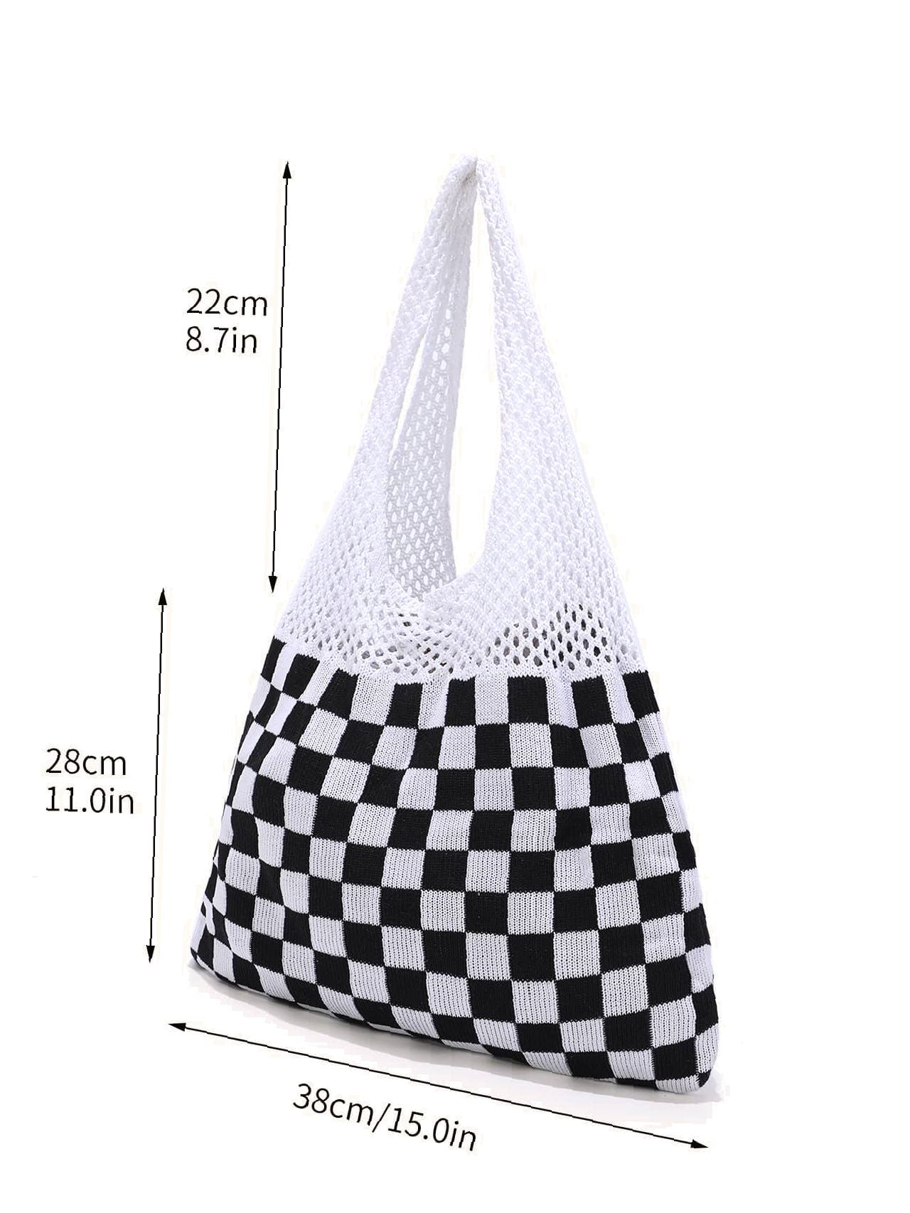 Futurecen - Checkered Pattern Crochet Bag  - Women Tote Bags