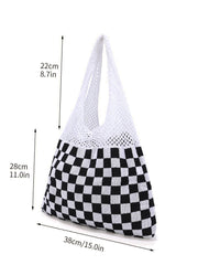 Futurecen - Checkered Pattern Crochet Bag  - Women Tote Bags