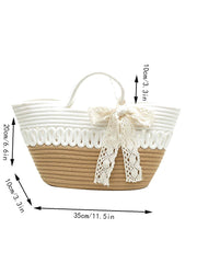 Futurecen - Bow Decor Straw Bag  - Women Tote Bags