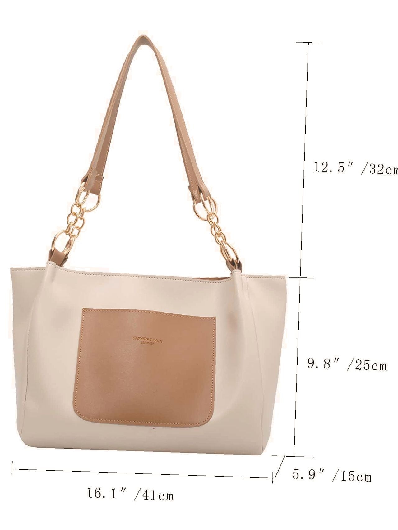 Futurecen - Colorblock Chain Shoulder Tote Bag  - Women Tote Bags