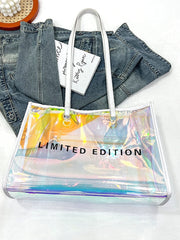 Futurecen - Holographic Pattern Letter Graphic Shoulder Tote Bag  - Women Tote Bags