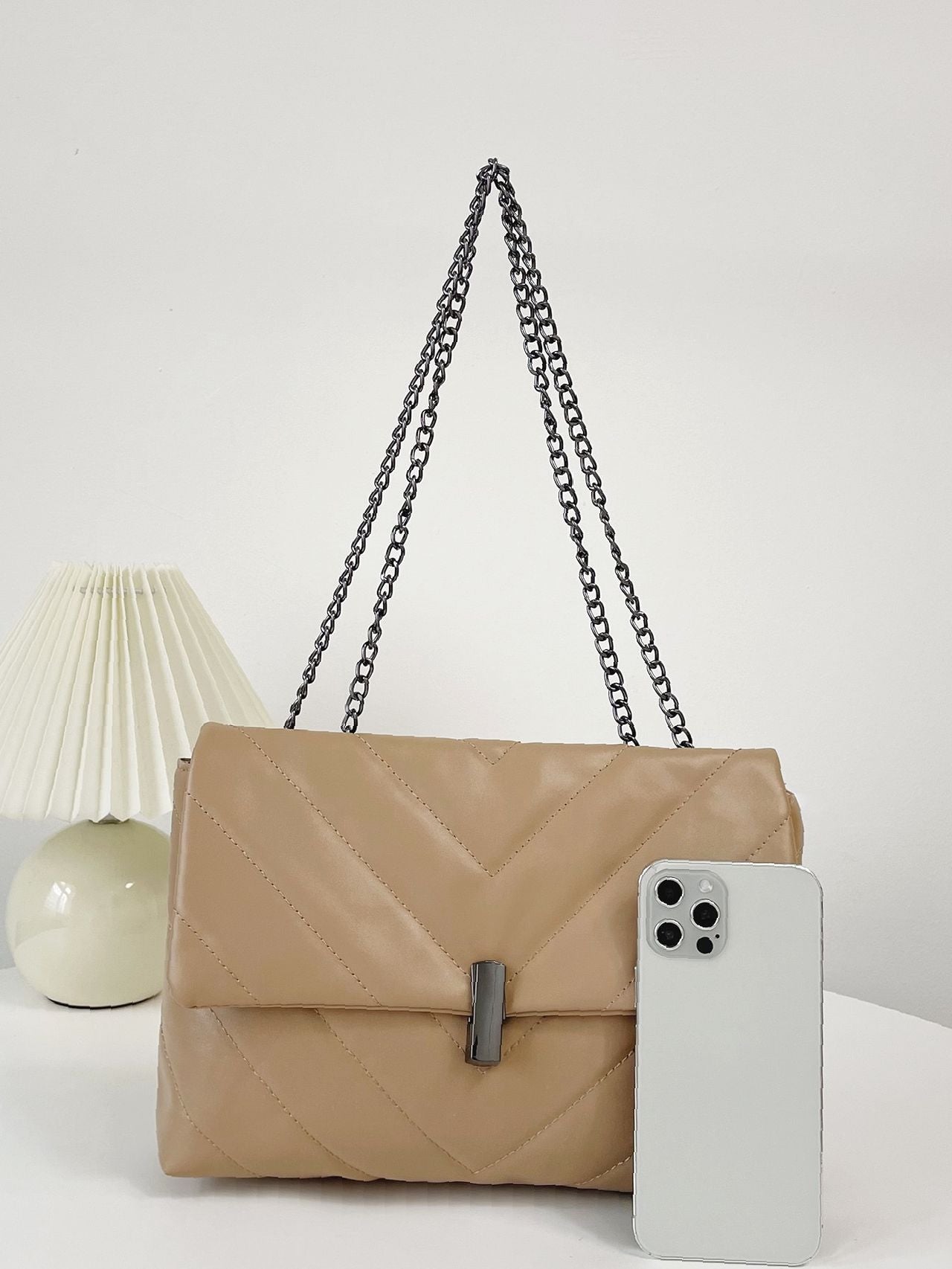 Futurecen - Minimalist Chevron Chain Flap Square Bag  - Women Tote Bags