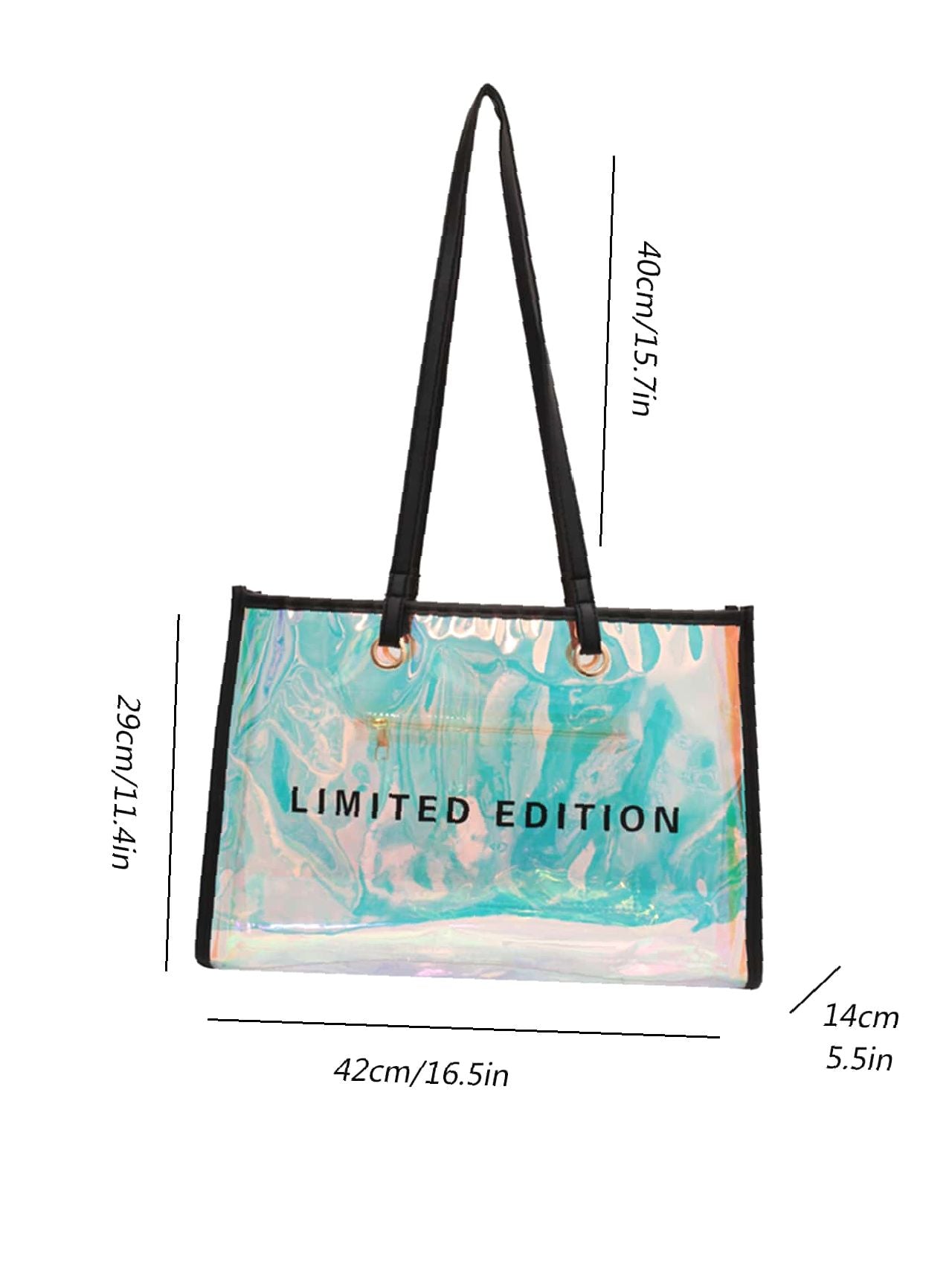 Futurecen - Holographic Pattern Letter Graphic Shoulder Tote Bag  - Women Tote Bags