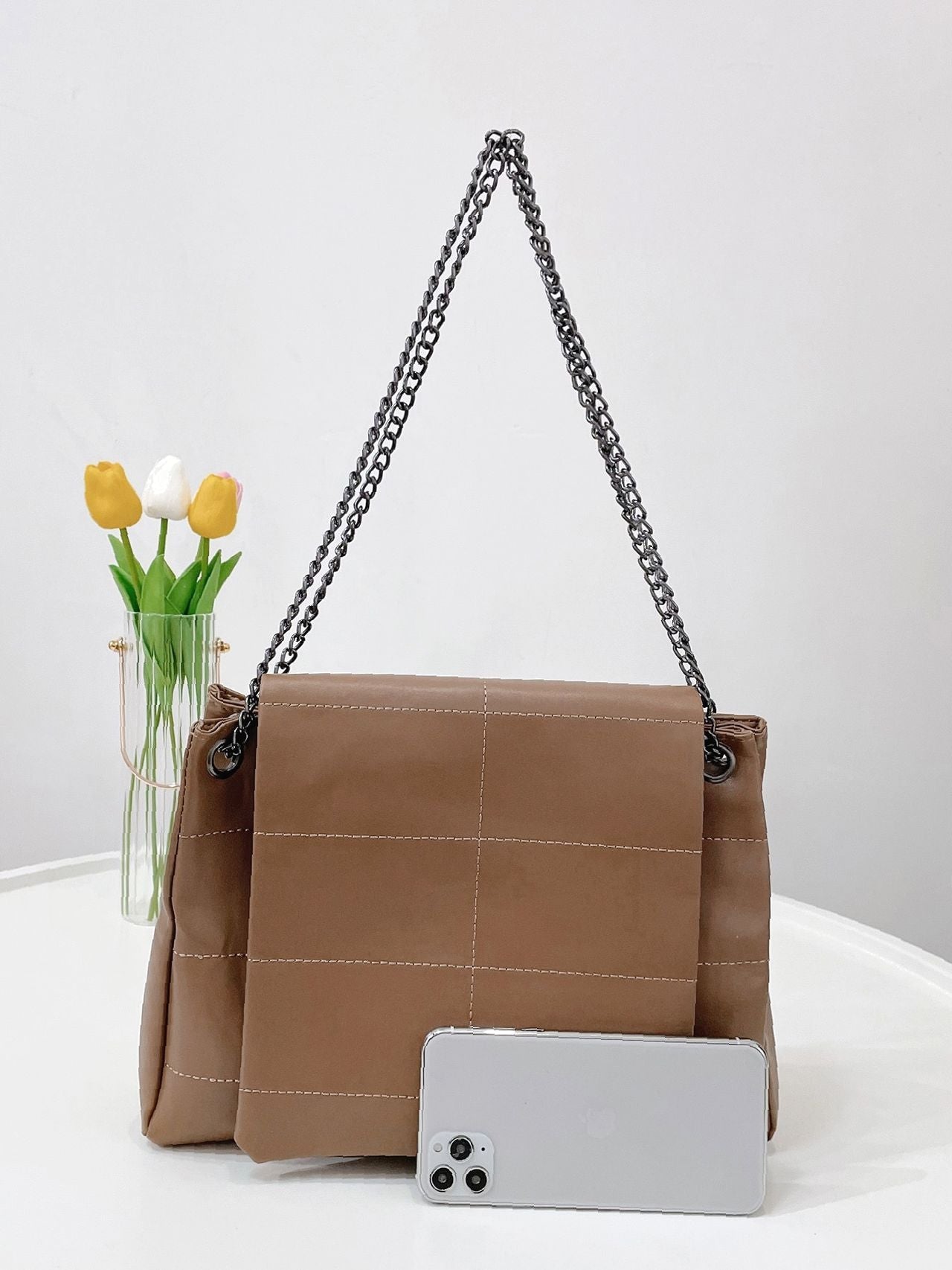 Futurecen - Stitch Detail Chain Tote Bag  - Women Tote Bags