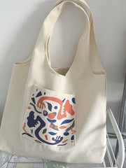 Futurecen - Graphic Print Pocket Patched Shopper Bag  - Women Tote Bags