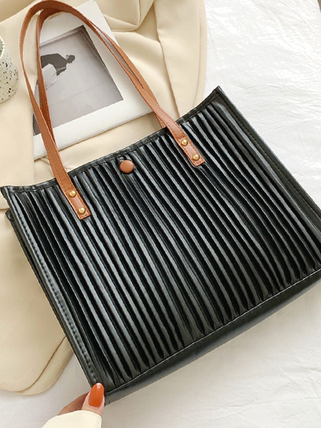 Futurecen - Vertical Striped Shoulder Tote Bag  - Women Tote Bags