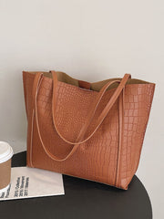 Futurecen - Crocodile Embossed Shoulder Tote Bag with Inner Pouch  - Women Tote Bags