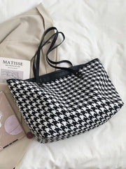 Futurecen - Houndstooth Pattern Shoulder Tote Bag  - Women Tote Bags